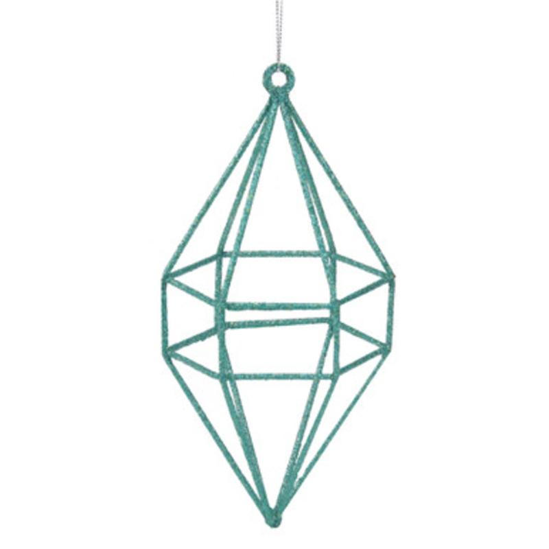 Turquoise Blue Geometric Glittered Christmas Finial Ornament 7.5