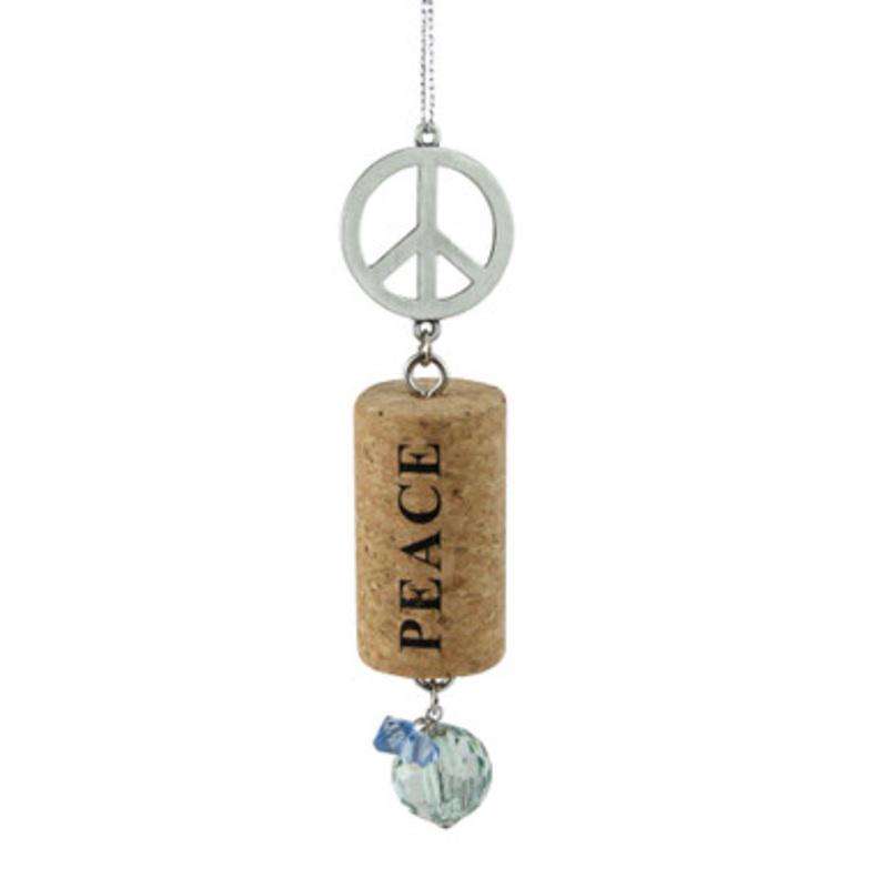 Tuscan Winery Peace Sign Peace Inspirational Decorative Green Faux Gem Accented Wine Cork Christmas Ornament 5.5