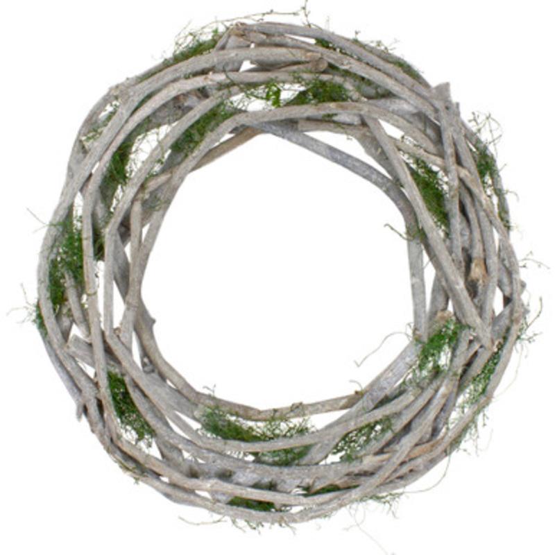 Twig and Moss White Artificial Spring Wreath 14-Inch, Unlit