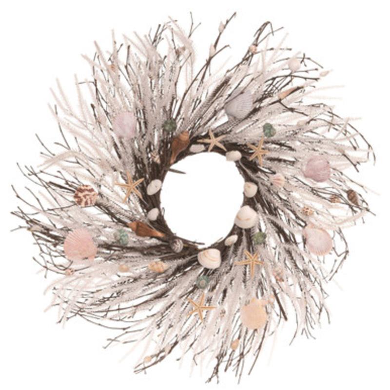 Twig and Shell Coastal Easter Wreath, White and Brown 23.5-Inch