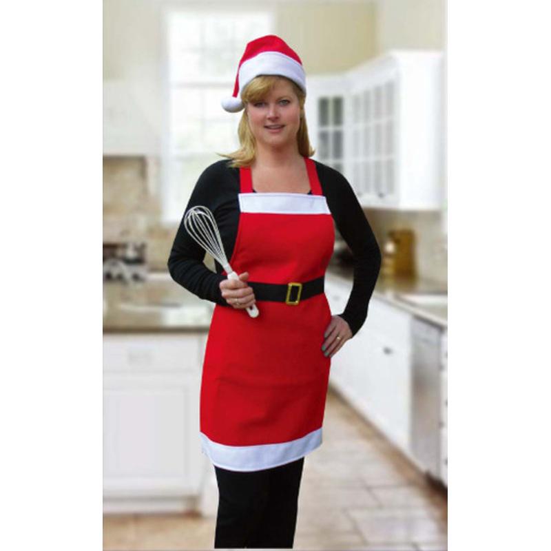 Unisex Adult Santa Claus Christmas Apron with Hat  One Size  Red and White