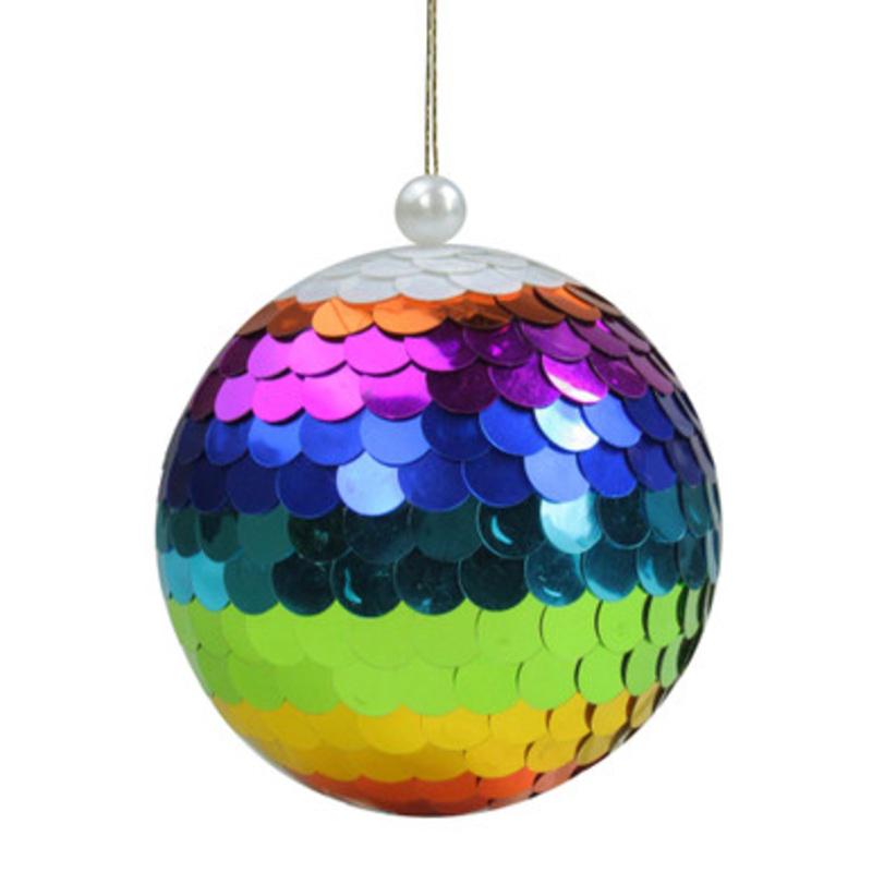 Vibrantly Colored Shiny Sequin Rainbow Hanging Christmas Ball Ornament 4.75 (120mm)