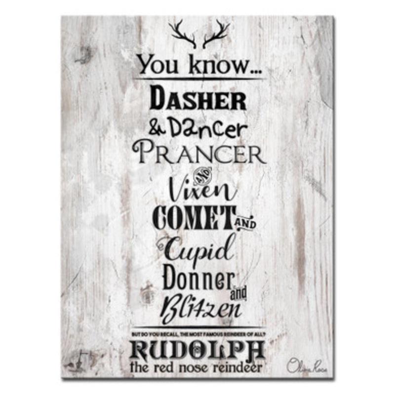 White and Black Christmas Reindeer List Wrapped Rectangular Wall Art Decor 30 x 20