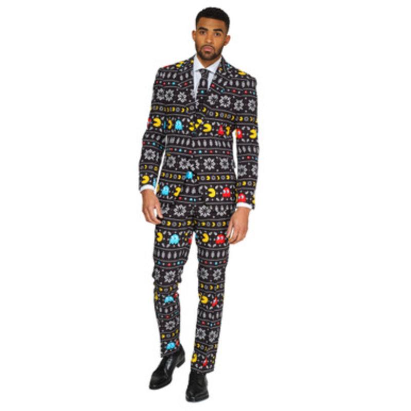White and Black Winter Pac-Man Printed Mens Adult Christmas Suit  US42
