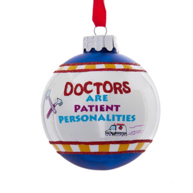 White and Blue Doctors Are Patientalities Glittered Christmas Ball Ornament 3 (75mm)