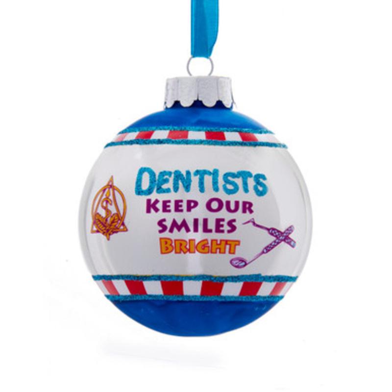 White and Blue Glittered Dentists Keep Our Smiles Bright Christmas Ball Ornament 3 (75mm)