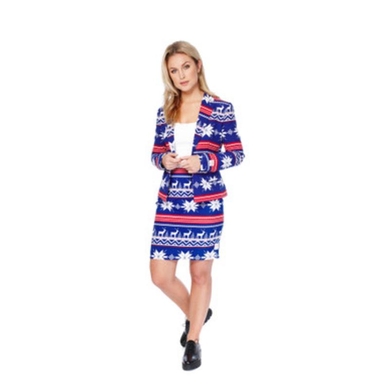 White and Blue Miss Rudolph Womens Adult Christmas Suit  US06