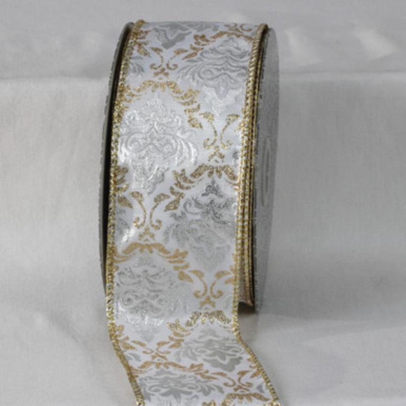White and Gold Colored Traditional Style Ribbon 2.5 x 20 Yards