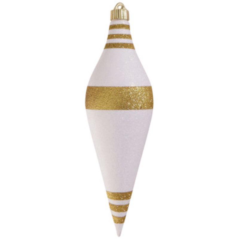 White and Gold Shatterproof Christmas Long Drop Ornament 12.5 (320mm)