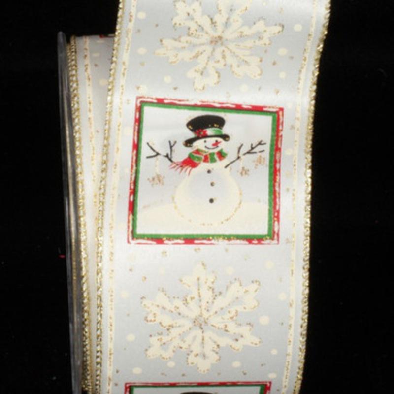 White and Green Snowman Wired Craft Ribbon 2.5 x 40 Yards