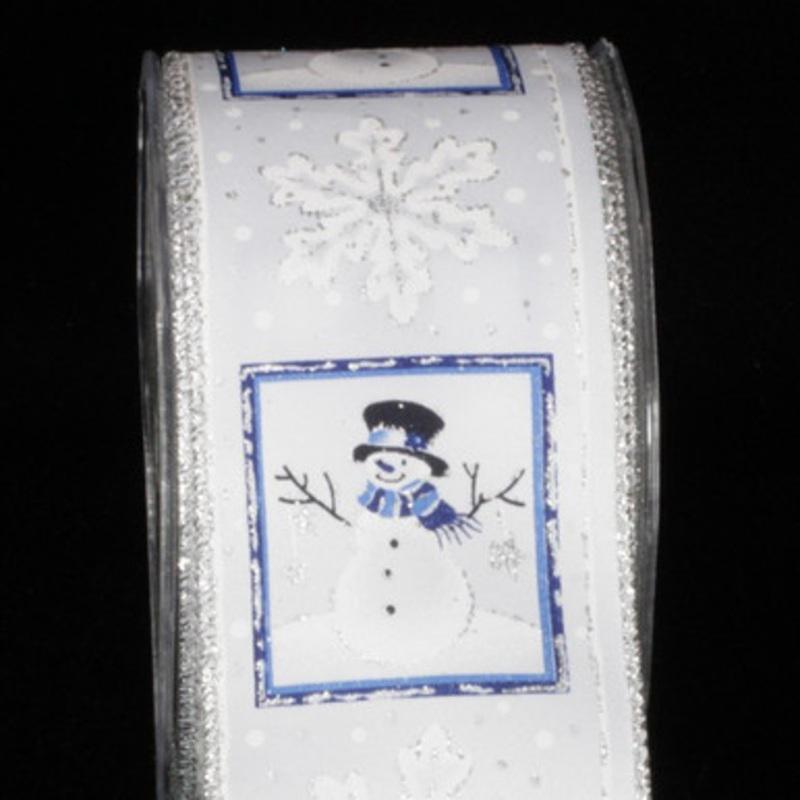 White and Navy Blue Snowman Wired Craft Ribbon 2.5 x 40 Yards