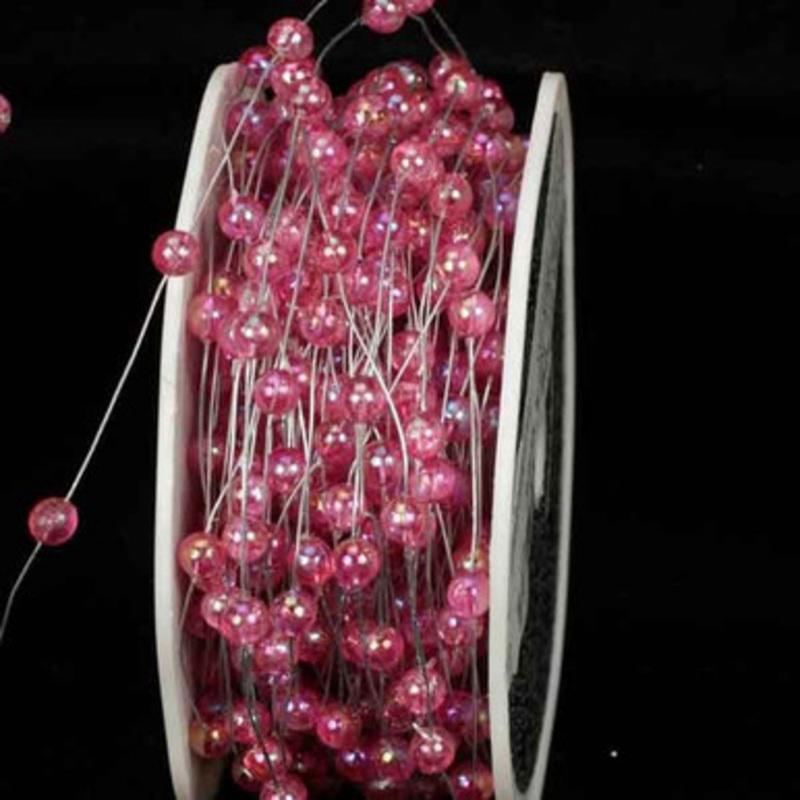 White and Pink Pearls Wired Craft Ribbon Garland 0.25 x 54 Yards