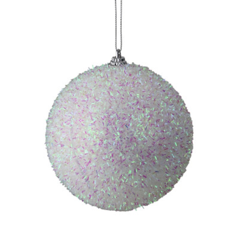 White and Purple Bristled Iridescent Christmas Ball Ornament 4.5 (115mm)
