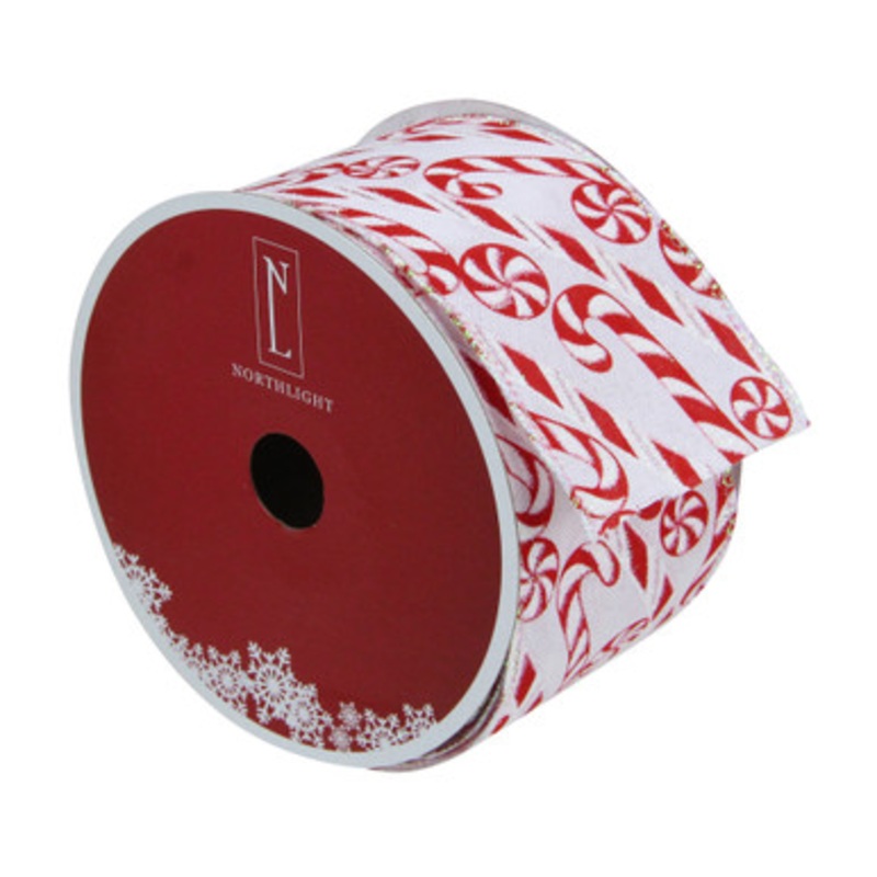 White and Red Candy Cane Christmas Wired Craft Ribbon 2.5 x 16 Yards