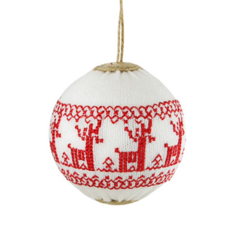 White and Red Deer Nordic Christmas Ball Ornament 4 (100mm)