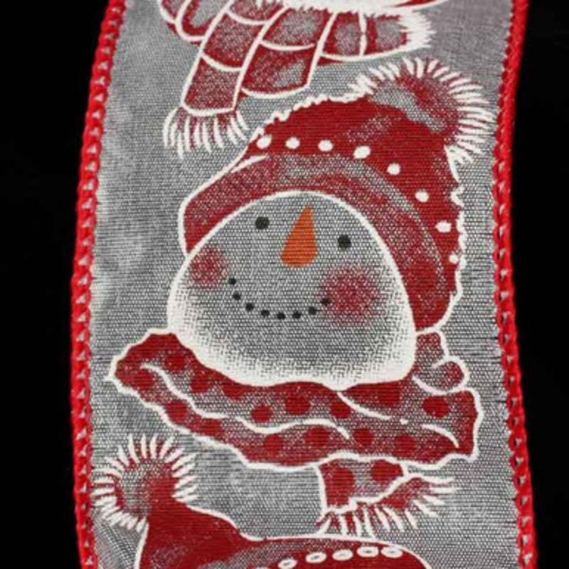 White and Red Happy Snowman Wired Ribbon 2.5 x 20 Yards