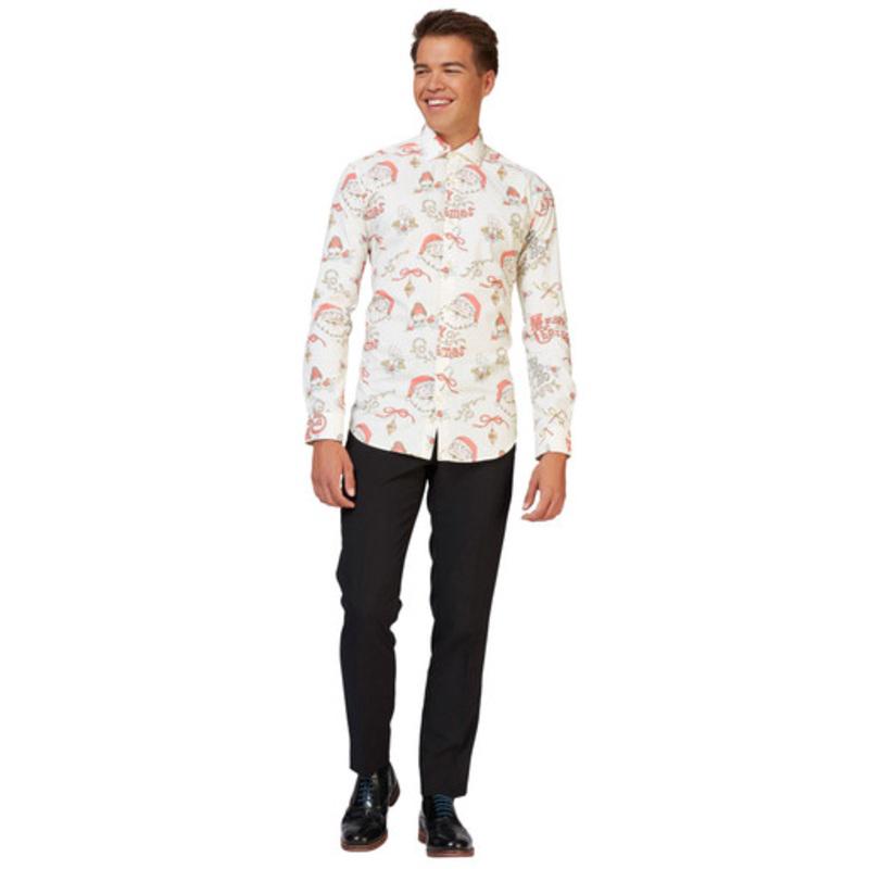 White and Red Hohoholly Mens Adult Christmas Shirt Extra-Small