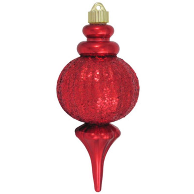 Sonic Red Ripple Ball Finial Shatterproof Glitter Christmas Ornament 8.5 (220mm)