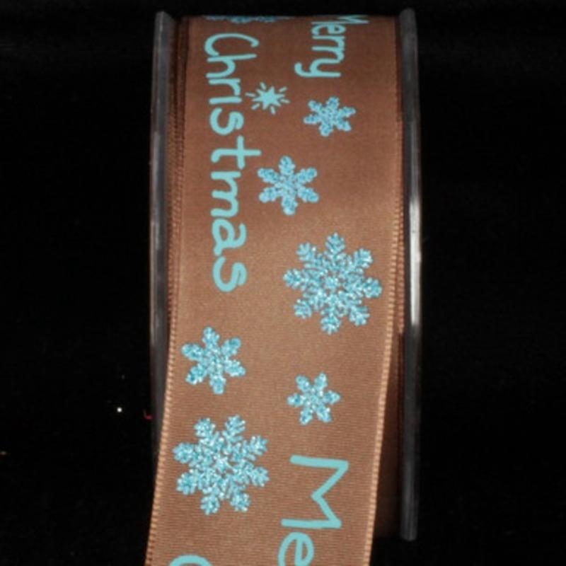 Sparkling Brown and Blue Snowflakes Wired Craft Ribbon 1.5 x 27 Yards