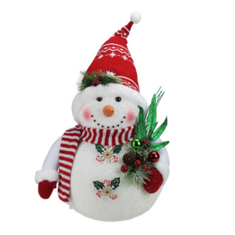 Sparkling Snowman with Nordic Santa Hat Christmas Figure  20  White and Red