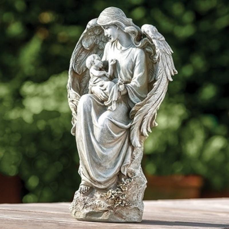 Stone Angel with Baby Statue 16.5