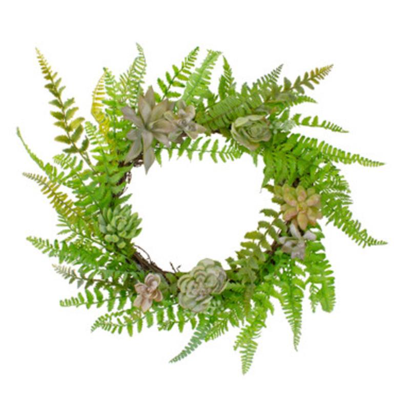 Succulents and Foliage Artificial Spring Twig Wreath, Green 22-Inch