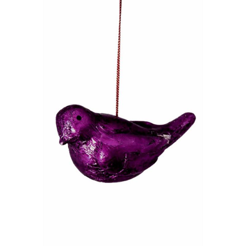 Sugared Fruit Purple Distressed Foiled Bird Christmas Ornament 4.5