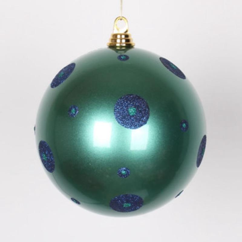 Teal Green and Blue Polka Dots Shatterproof 2-Finish Christmas Ball Ornament 8 (200mm)
