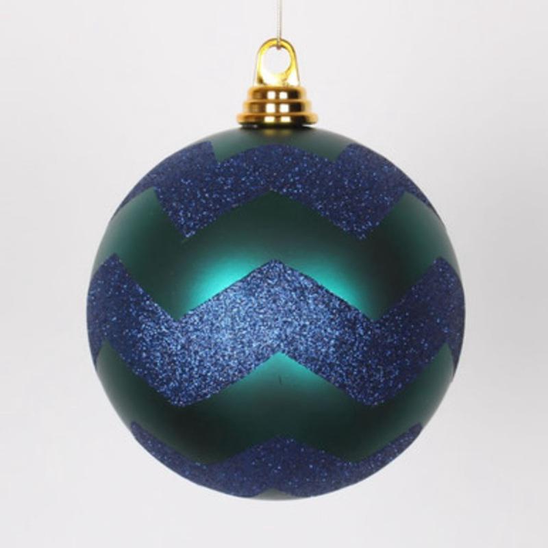 Teal Green and Sea Blue 2-Finish Shatterproof Chevron Christmas Ball Ornament 6 (150mm)