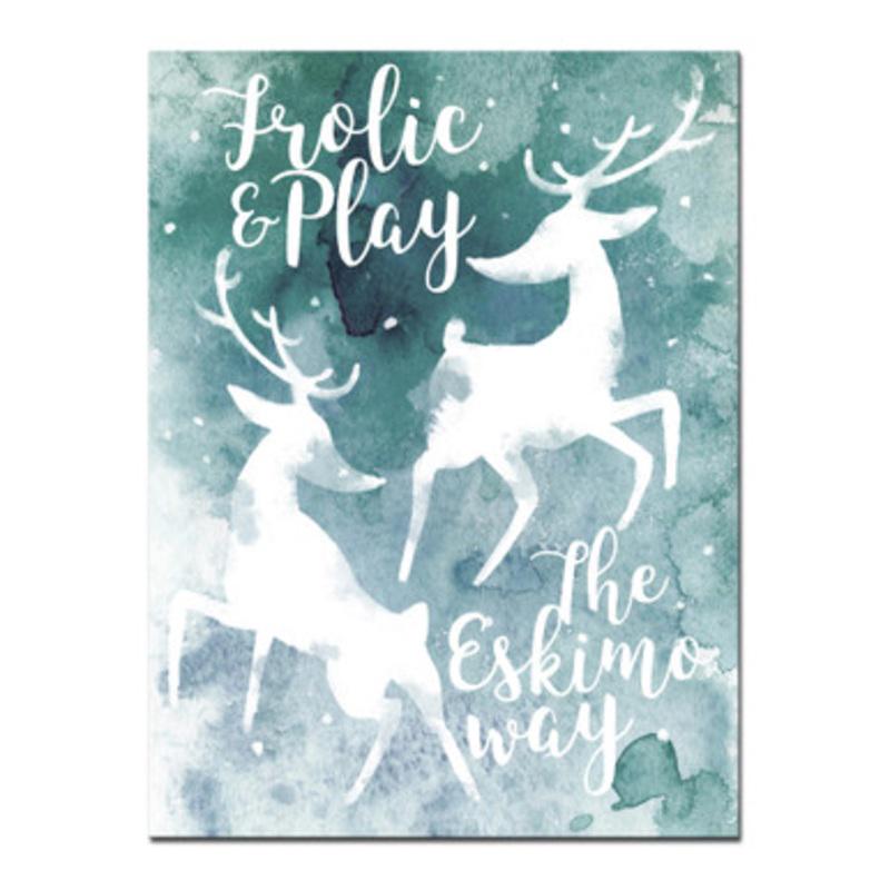 Teal Green and White Frolic Reindeer Christmas Wrapped Rectangular Wall Art Decor 30 x 20