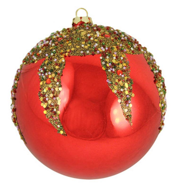 Shiny Red Shatterproof Glitter Sequin Beaded Christmas Ball Ornament 6 (150mm)