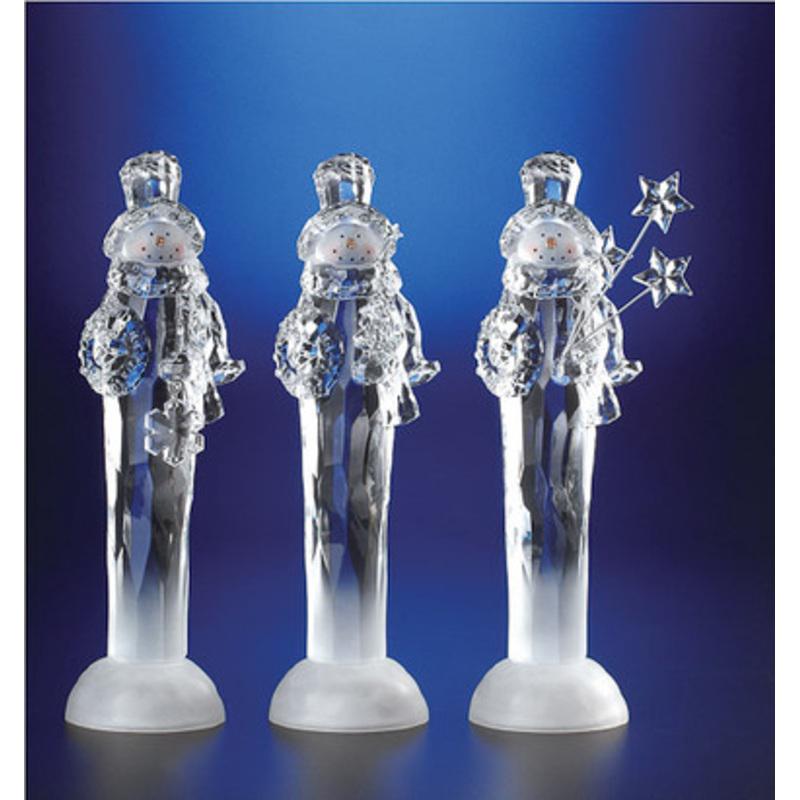 Set of 6 Clear Decorative LED Lighted Icy Christmas Snowmen with Gift Figurines 11.5