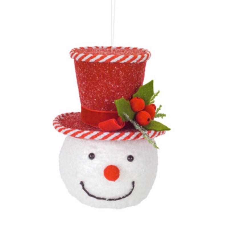 Set of 6 Red and White Snowman Head Ornament  7.25