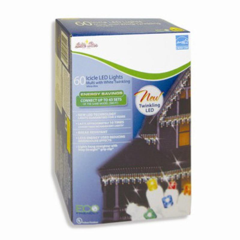 Set of 60 Multi-Color LED Twinkling Icicle Christmas Lights White Wire