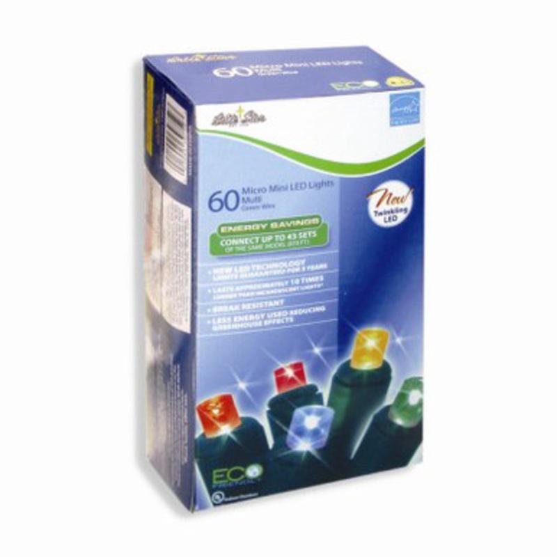 Set of 60 Multi-Color Twinkling LED Wide Angle Christmas Lights Green Wire