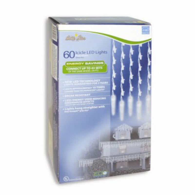 Set of 60 Super Bright Pure White LED Icicle Ice Christmas Lights White Wire