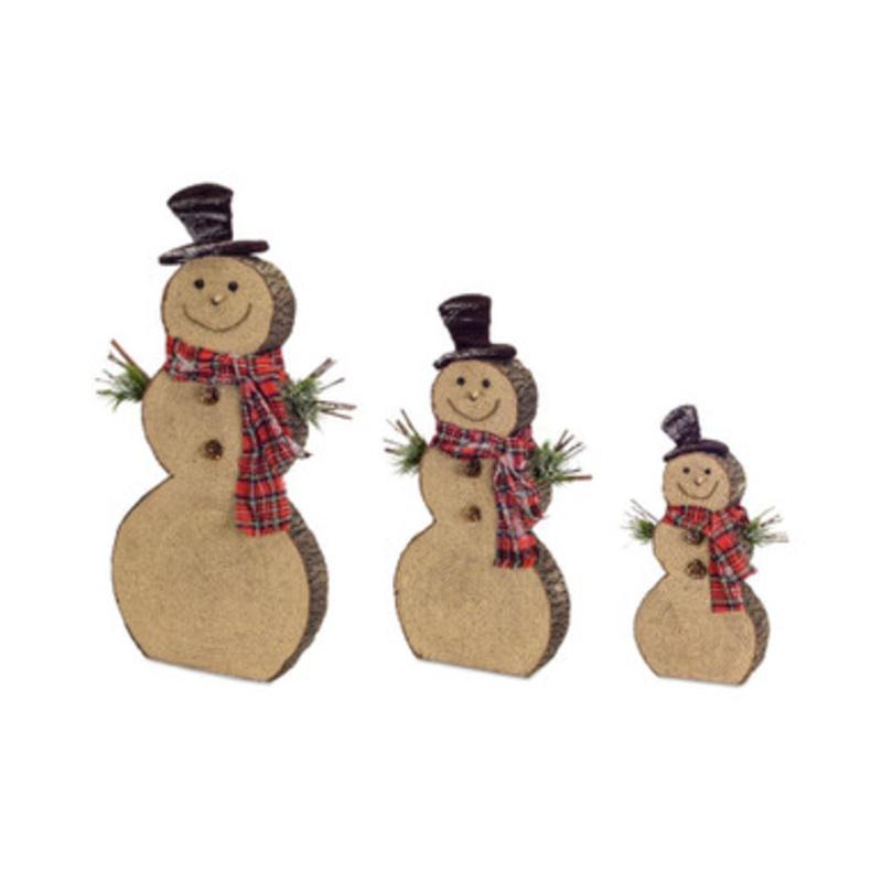 Set of 3 Wooden Brown and Red Foam Decorative Snowman 20.5