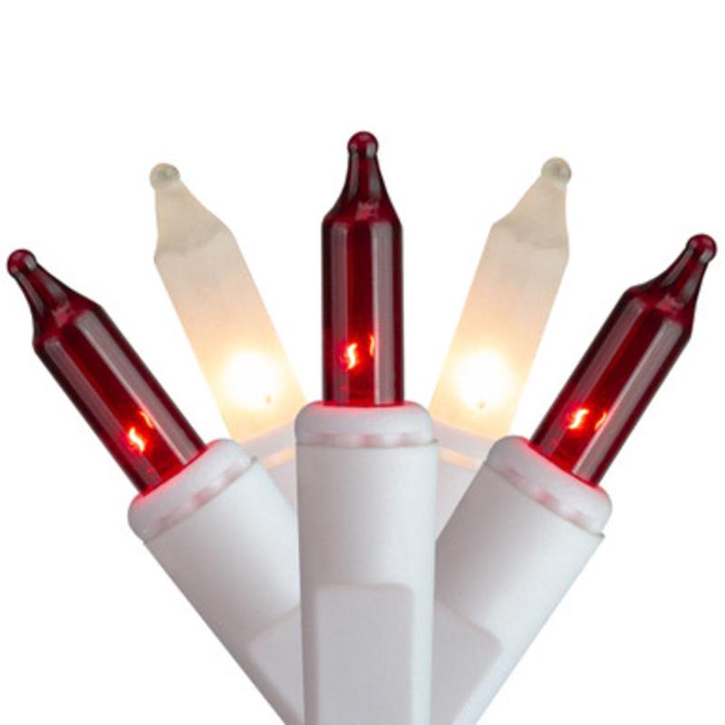 Set of 300 Red and Frosted Clear Mini Icicle Christmas Lights 22 ft White Wire