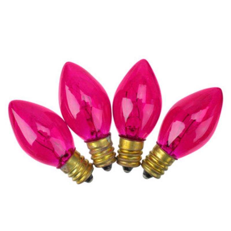 Set of 4 Pink Transparent C7 Christmas Replacement Bulbs 6