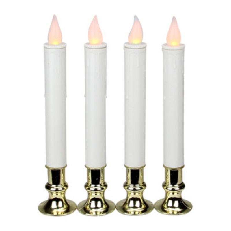 Set of 4 White and Gold LED Battery Operated Christmas Candle Lamps with Base 9.25