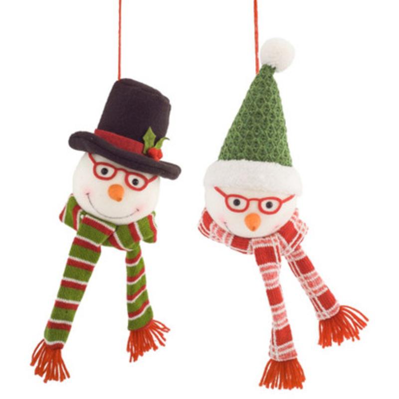 Set of 4 White and Green Snowman with Glasses 13