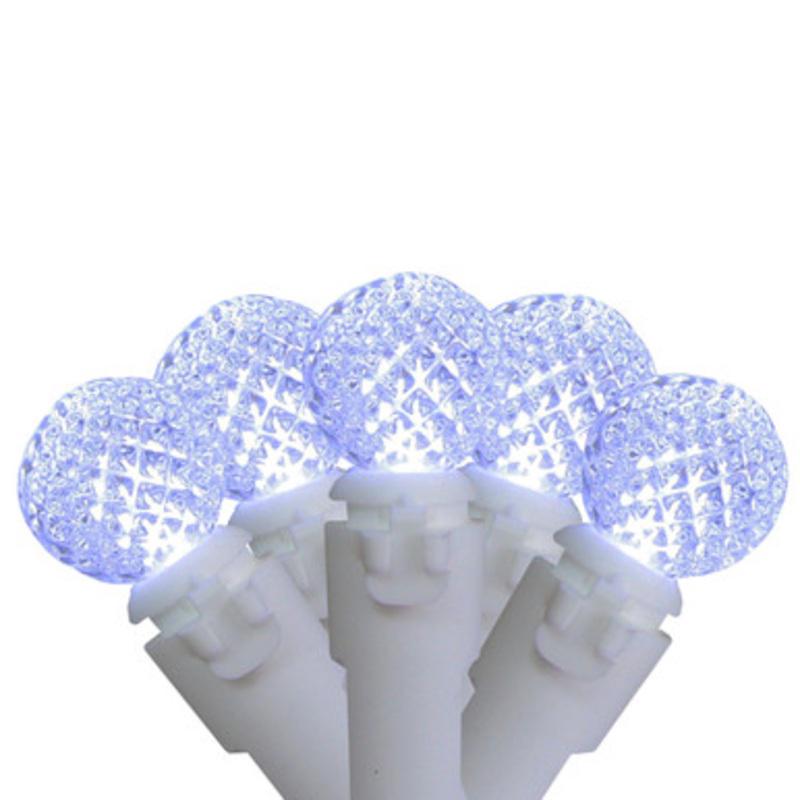 Set of 50 Pure White LED G12 Berry Christmas Lights 4 Bulb Spacing White Wire