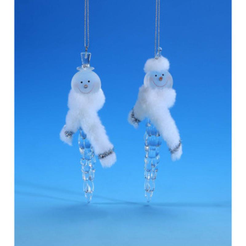 Set of 6 Clear and White Scarf Snowman Hanging Christmas Ornament 7.50