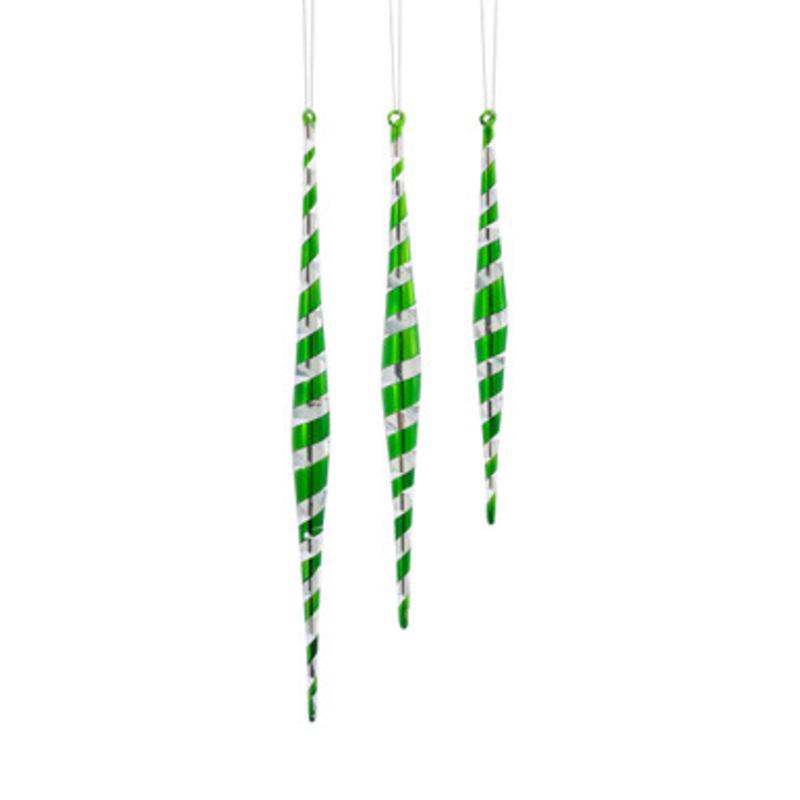 Set of 3 Clear and Green Swirl Christmas Icicle Ornaments 12