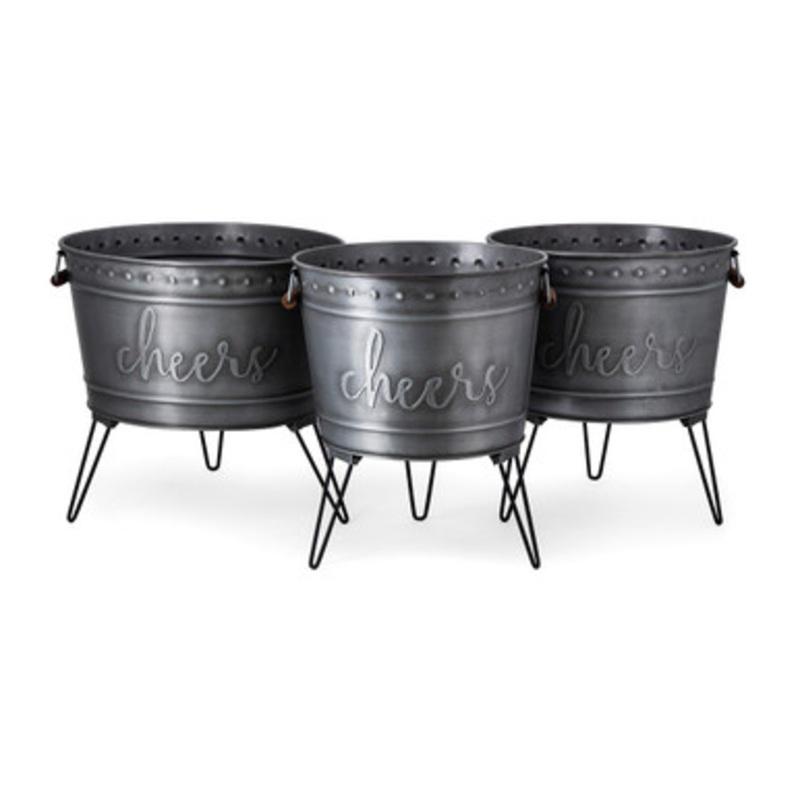 Set of 3 Gray with Nickel Finish Oval Beverage Tubs 16.5