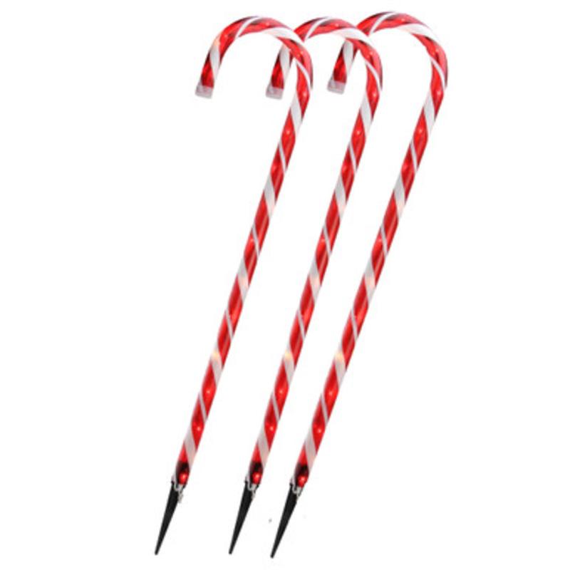 Set of 3 Lighted Red and White Candy Cane Outdoor Christmas Pathway Markers 28