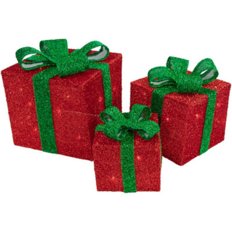 Set of 3 Lighted Red Gift Boxes with Green Bows Outdoor Christmas Decorations 10