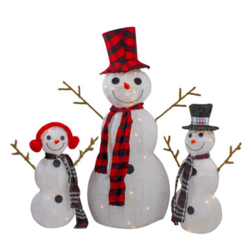 Set of 3 Lighted Tinsel Snowman Family Christmas Outdoor Decorations, 35