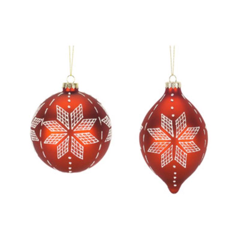 Set of 3 Red and White Snowflakes Glass Ornament (2 ASST) 7
