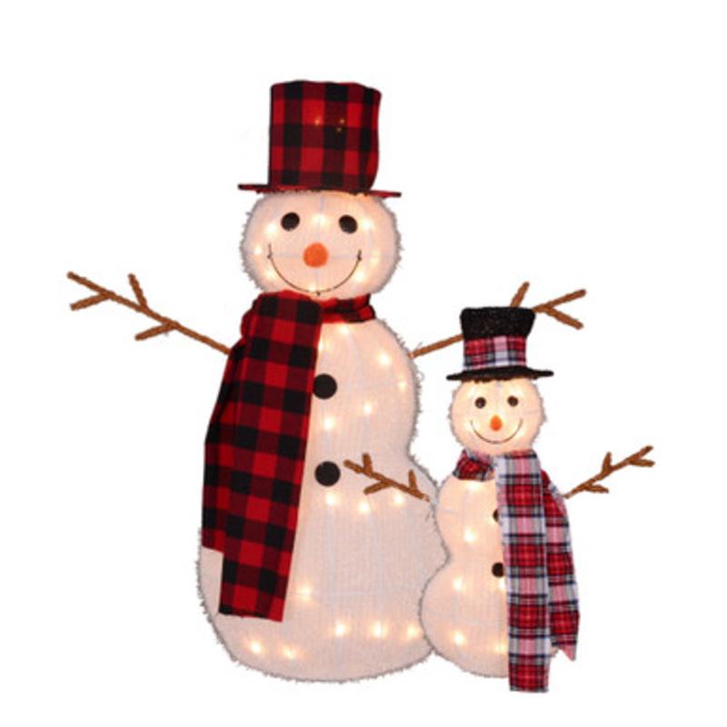 Set of 2 Lighted Tinsel Snowman Family Christmas Outdoor Decorations, 35